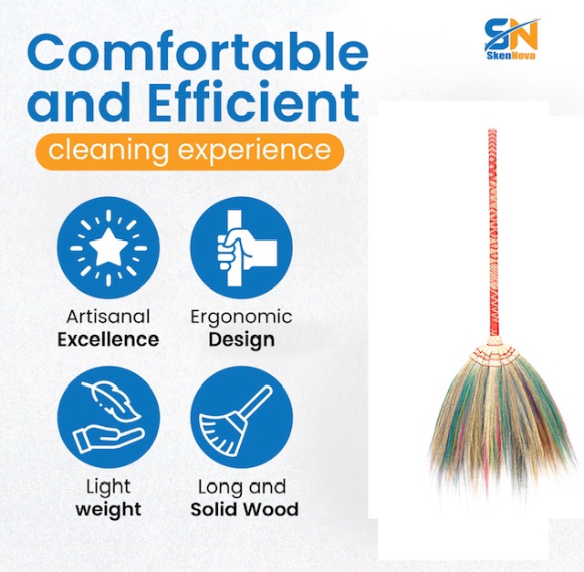 Thai Elegance: Handcrafted Natural Grass Broom with Exquisite Embroidery and Woven Nylon Thread Handle – Traditional Craftsmanship for Modern Living - Image 5