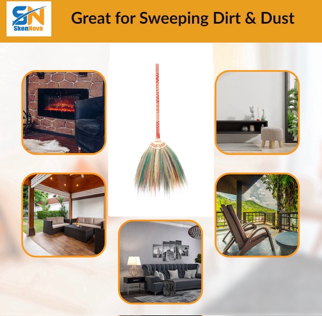 Thai Elegance: Handcrafted Natural Grass Broom with Exquisite Embroidery and Woven Nylon Thread Handle – Traditional Craftsmanship for Modern Living - Image 4