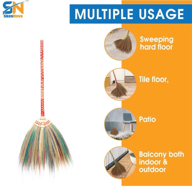 Thai Elegance: Handcrafted Natural Grass Broom with Exquisite Embroidery and Woven Nylon Thread Handle – Traditional Craftsmanship for Modern Living - Image 3