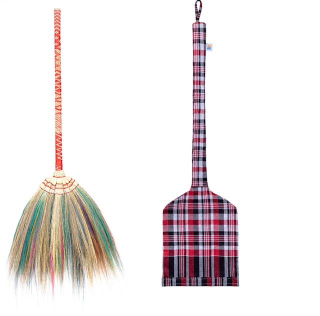 Thai Elegance: Handcrafted Natural Grass Broom with Exquisite Embroidery and Woven Nylon Thread Handle – Traditional Craftsmanship for Modern Living