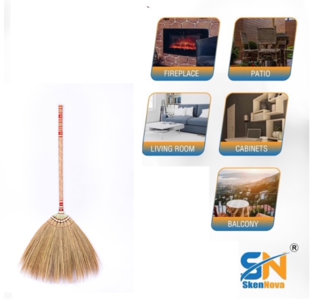 Handmade Natural Grass Broom with Bamboo Stick & Thai Pattern Embroidery - 40 Inch Length - Image 7