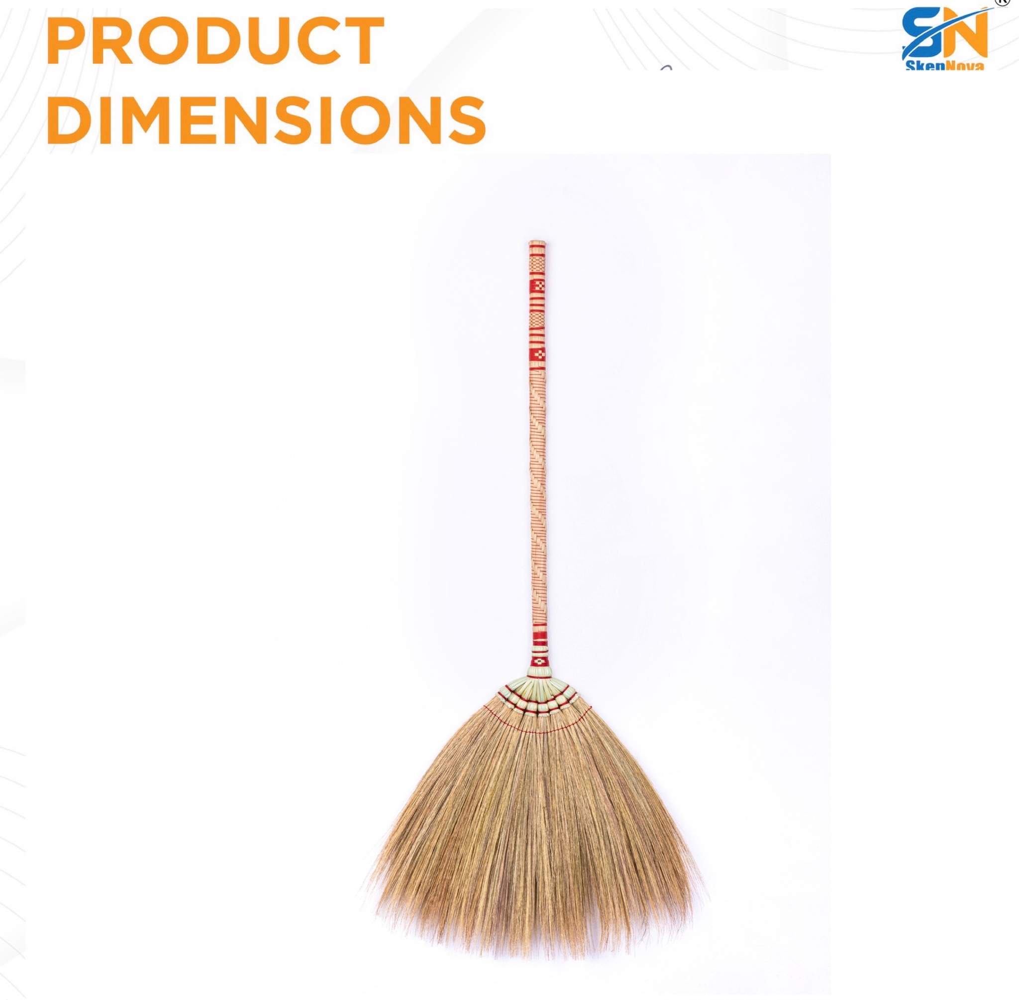Handmade Natural Grass Broom with Bamboo Stick & Thai Pattern Embroidery - 40 Inch Length - Image 8