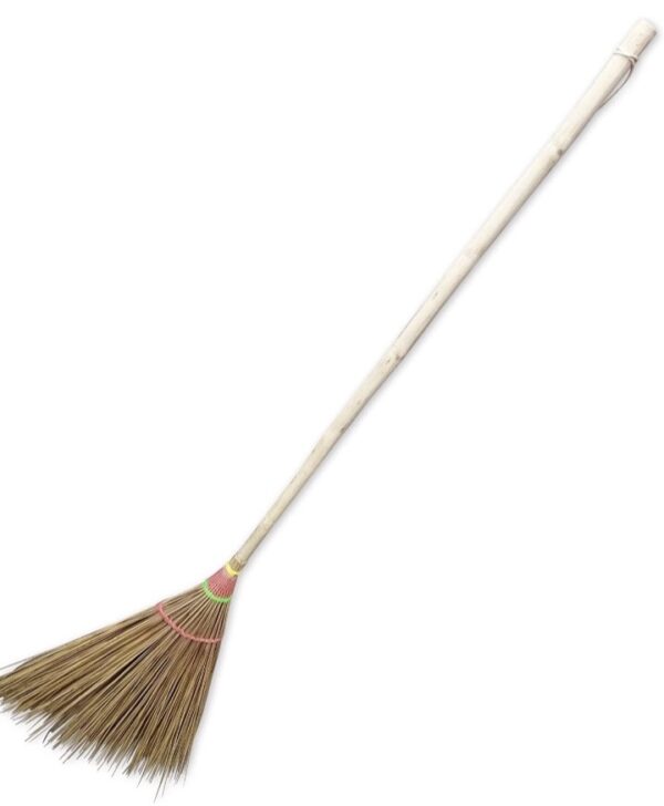 Heavy Duty Coconut Leaf Stick Broom – Handmade with Bamboo Handle, Ideal for Outdoor Sweeping of Leaves, Debris, and Light Snow – Durable, Natural Bristle Broom for Patios, Gardens, and Driveways"