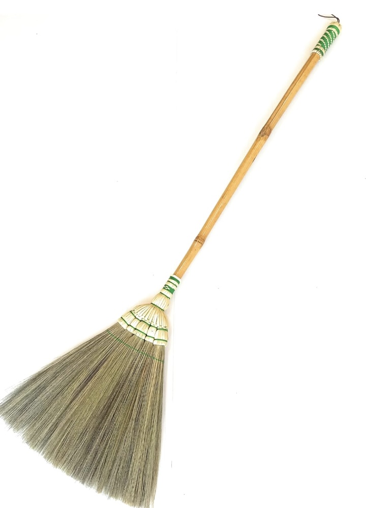 Handmade Thai Grass Broom with Bamboo Handle, 42 Inch - Durable and Natural Sweeping Tool for Indoor and Outdoor Use