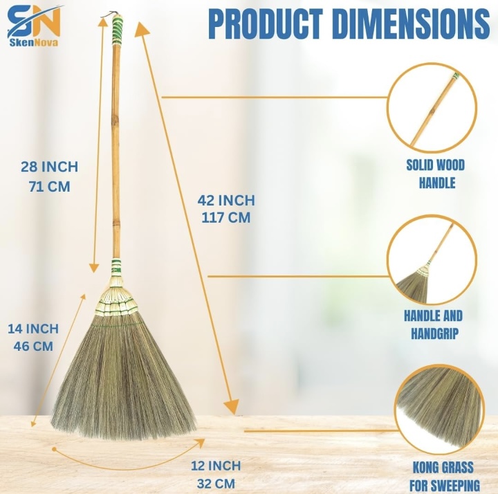 Handmade Thai Grass Broom with Bamboo Handle, 42 Inch - Durable and Natural Sweeping Tool for Indoor and Outdoor Use - Image 6