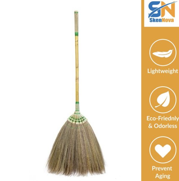 SN SKENNOVA™ Handmade Thai Grass Broom – Bamboo Handle with Traditional Storage Bag – 40" Length – Indoor/Outdoor Cleaning Tool – Eco-Friendly - Image 2